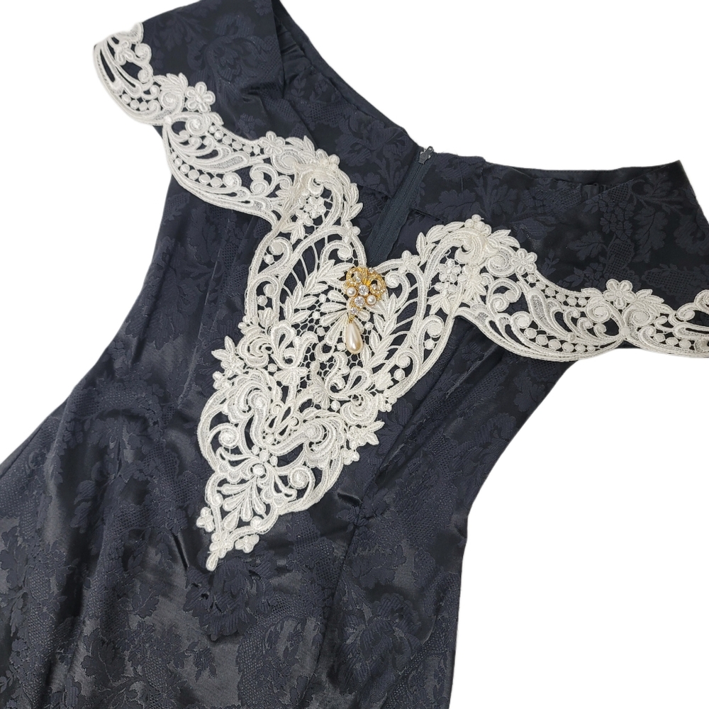 Vintage Scott McClintock 80 black off the shoulder lace embellished damask dress